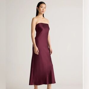 Quince 100% Silk Slip Dress Burgundy | Strapless Satin Maxi Dress Medium
